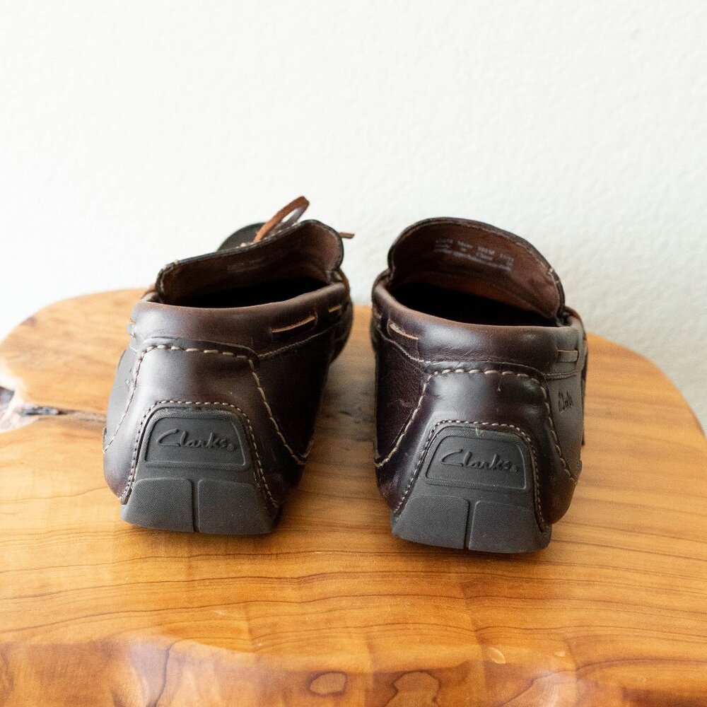 Clarks Men's 10.5 Brown Leather Driving Moccasins Slip-On Loafers Comfort Shoes - Picture 4 of 7